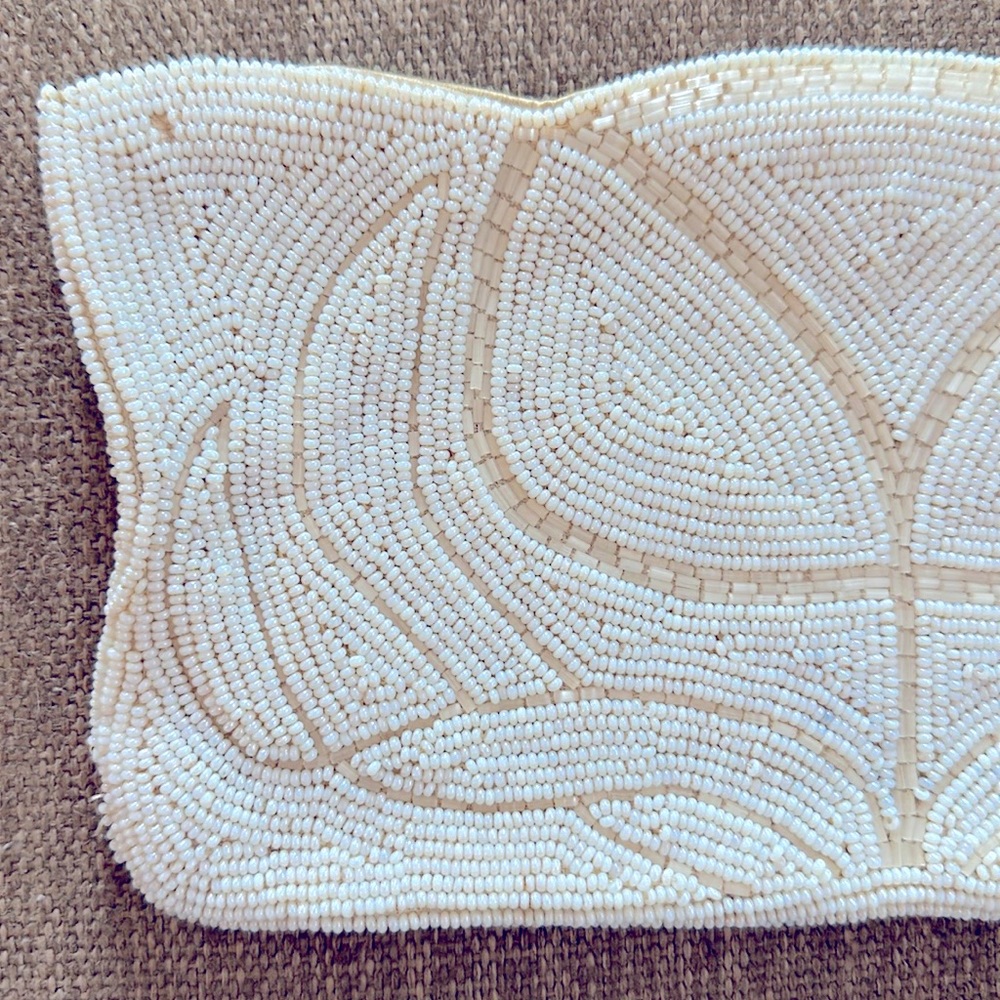 Vintage Beaded Tulip Clutch Purse Handheld Bag Cream Beads Vtg - Picture 3 of 5